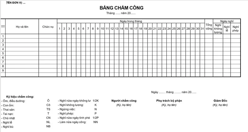 15 File Mẫu Bảng Chấm Công Excel Mới Nhất 2024 TỔng HỢp